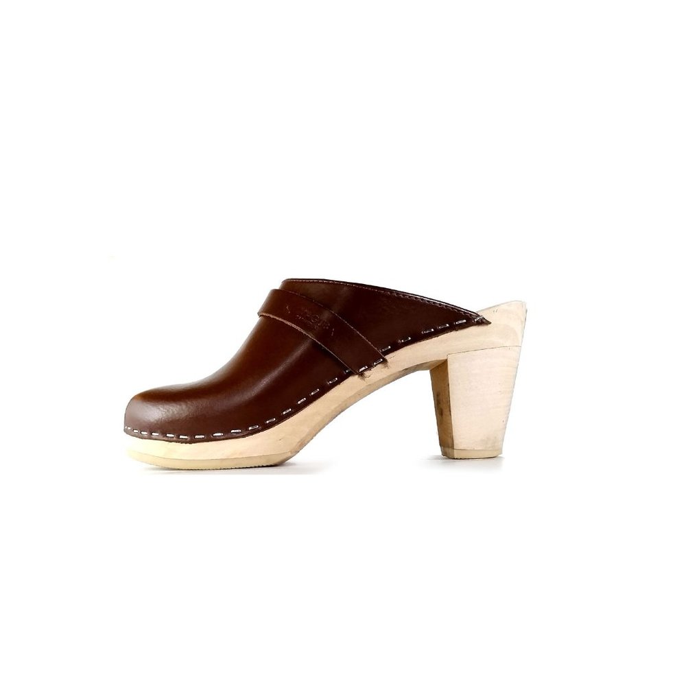 MAGUBA 38 SWEDISH Clogs 7.5 Brown Leather High Heel